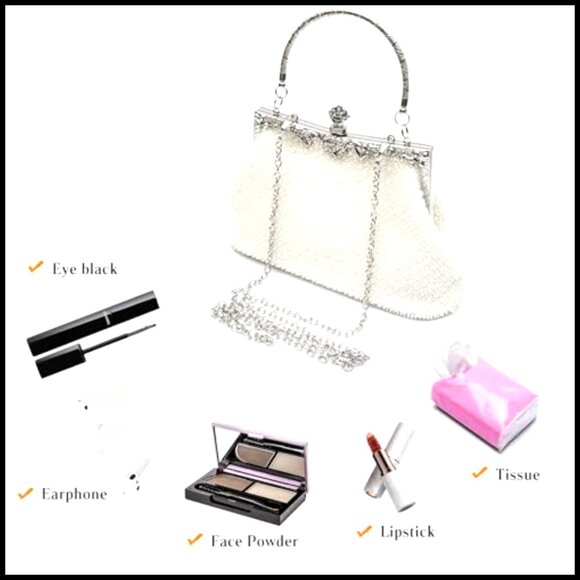 Pearl Rhinestone Evening Clutch Elegant Retro Vintage Bridal Party Purse